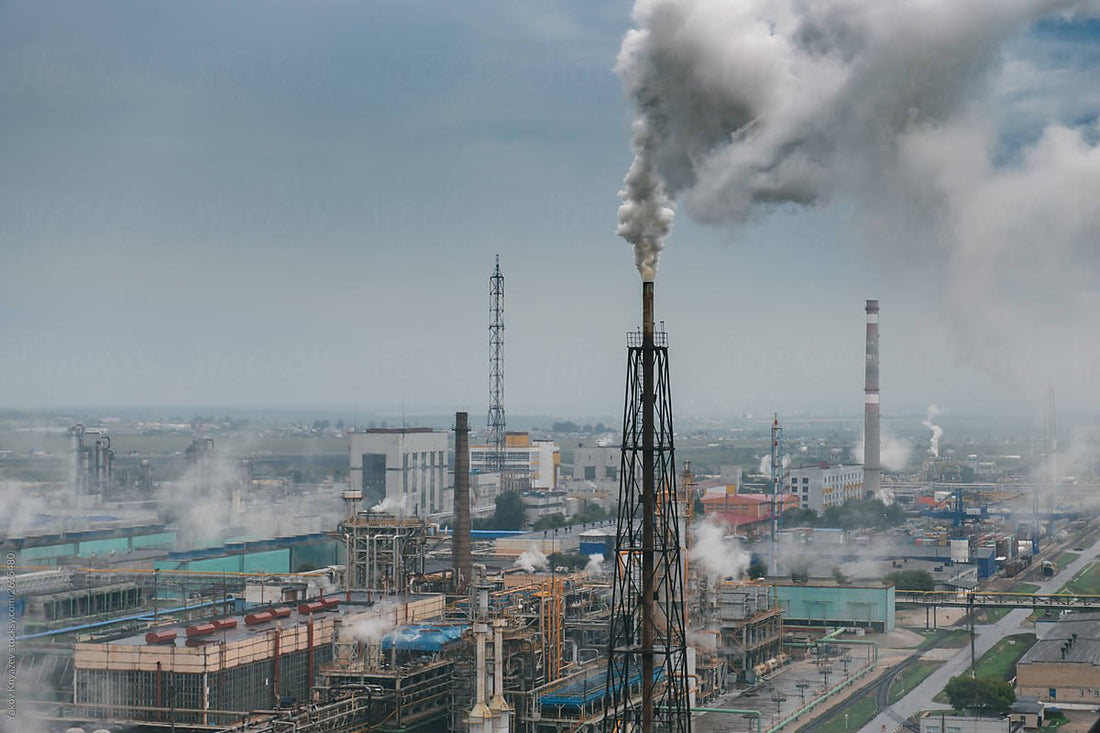 An industrial area polluting air